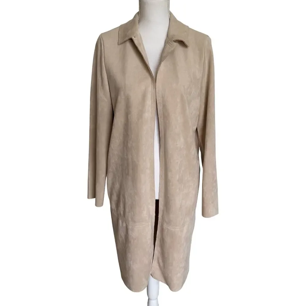 Philosophy Republic Duster Jacket Size Missing Faux Suede Leather Beige Long